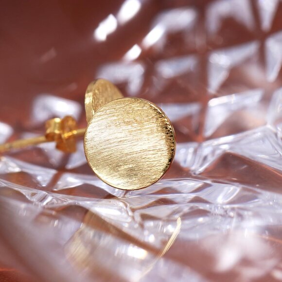 14K Gold Plated Sterling Silver Round Stud Earrings 9MM Classic Gift - Picture 4 of 5